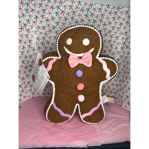Peppermint Square Light Up Gingerbread Pillow